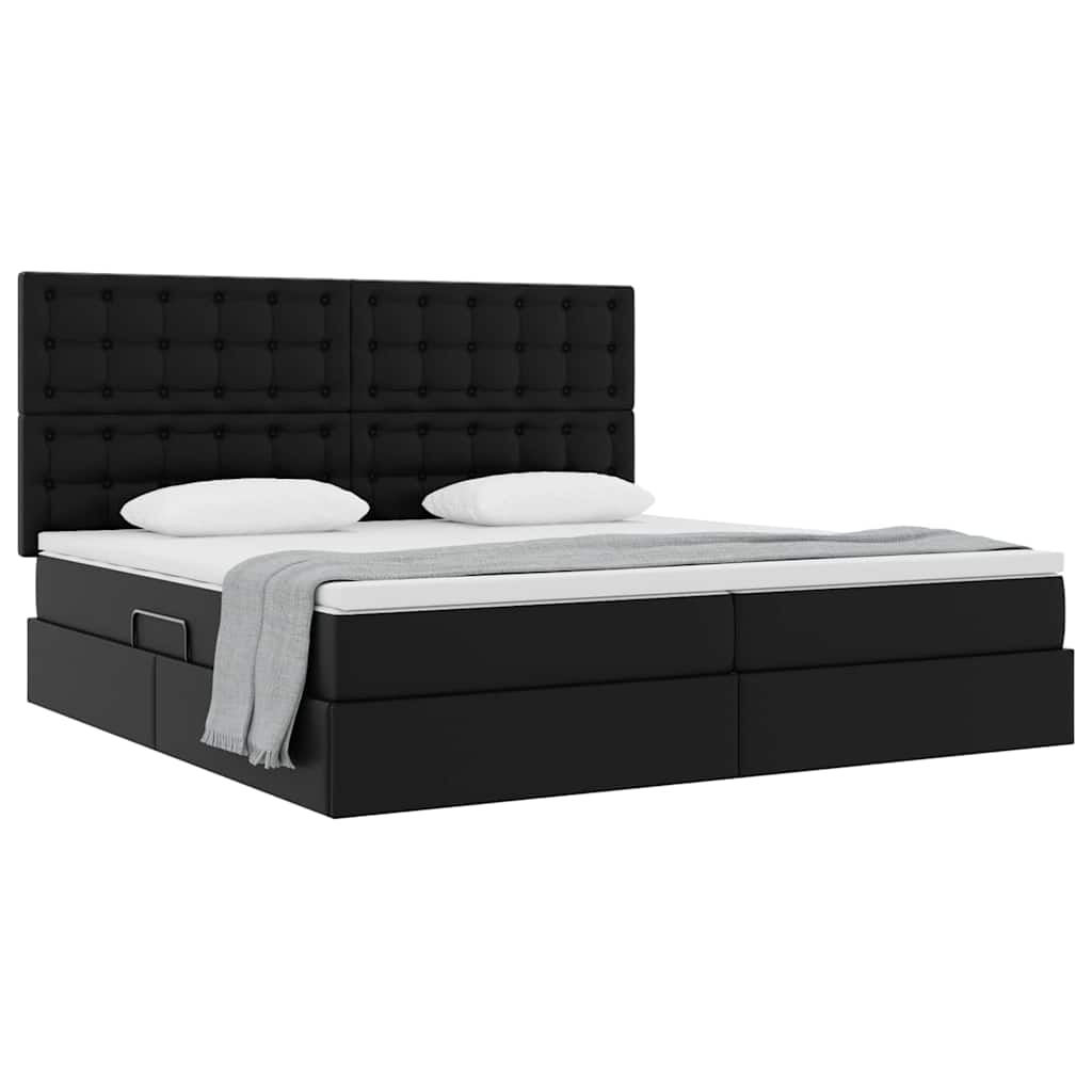 Krevet s od storage s uzglavljem Crna 200 x 200 cm Lažna koža
