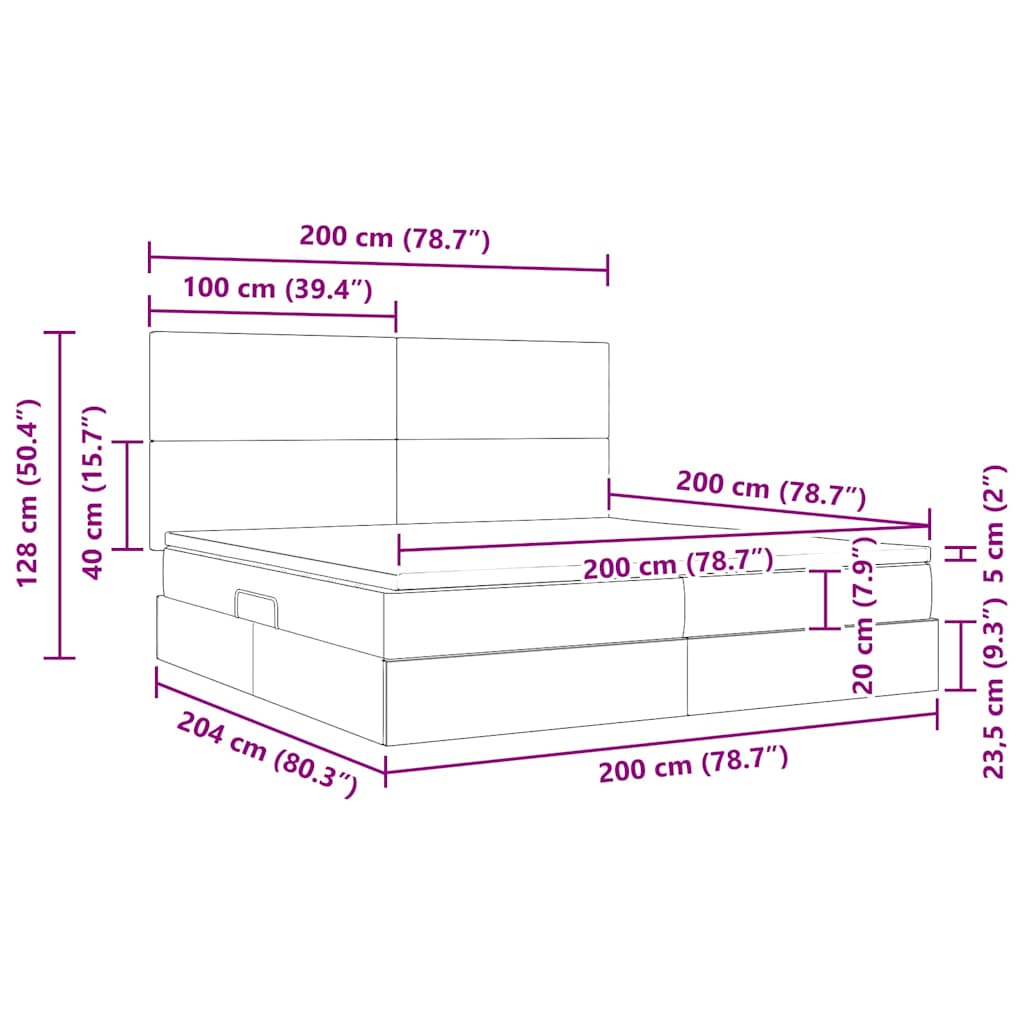 Krevet s madracem i skladištem Tamno siva 200 x 200 cm