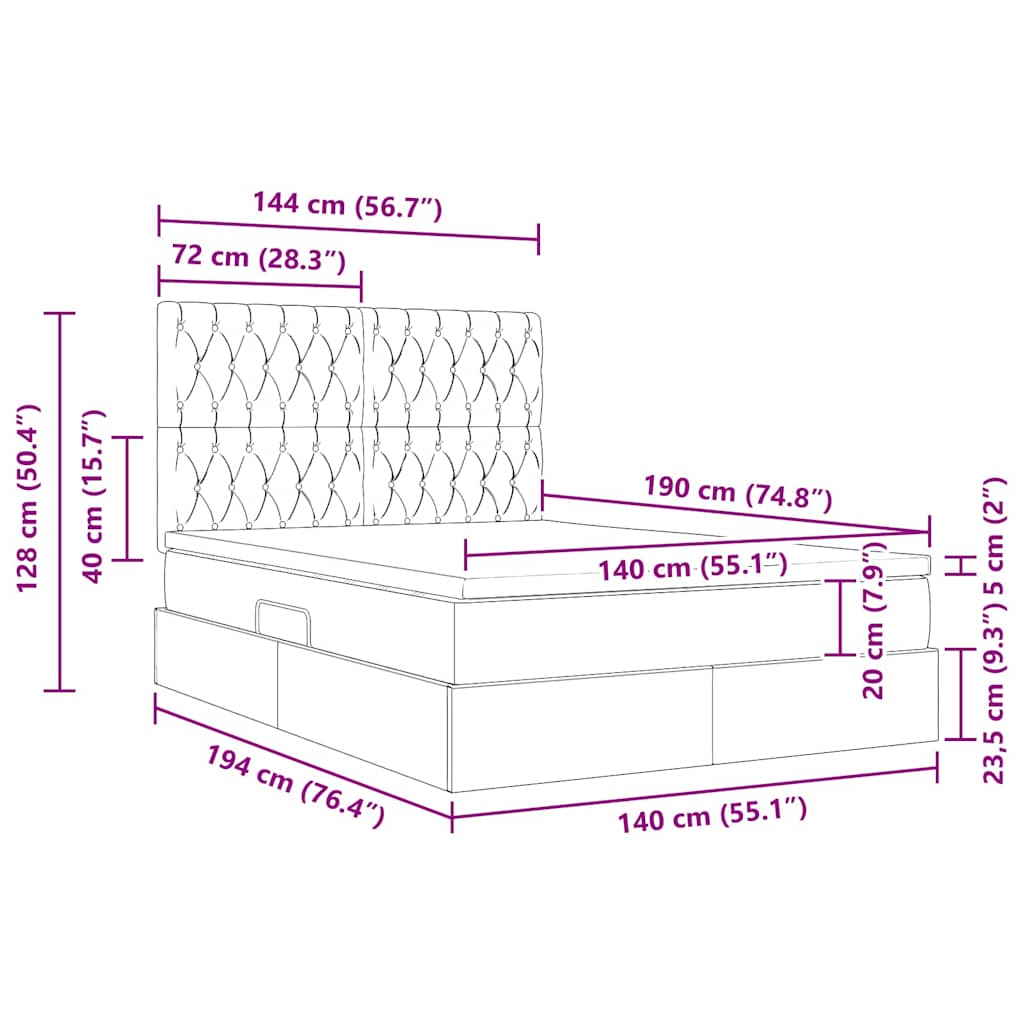 Krevet s madracem i skladištem Crna 140 x 190 cm Baršun