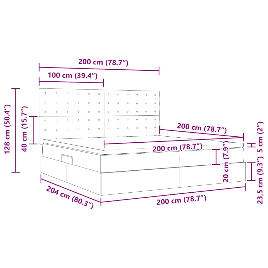 Krevet s madracem i skladištem Crna 200 x 200 cm Baršun