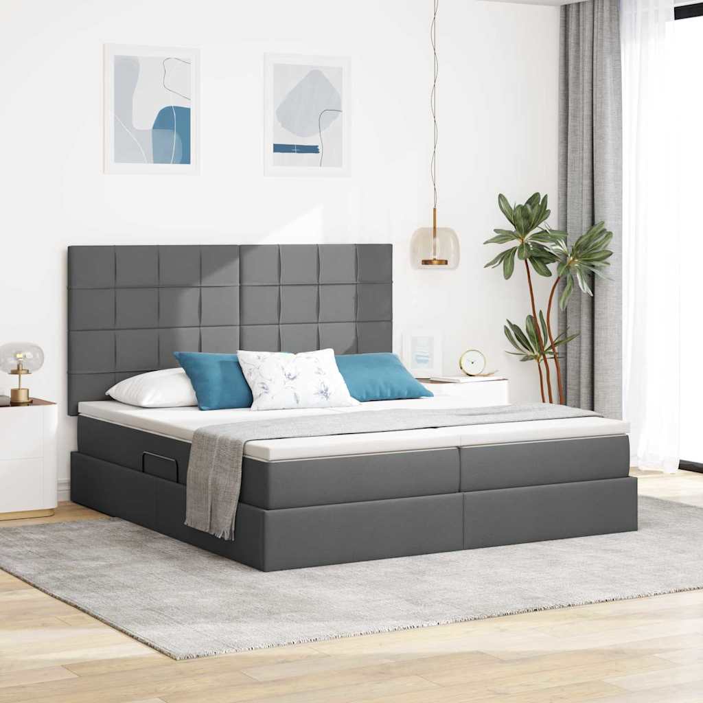 Krevet s od storage Tamno siva 200 x 200 cm Lažna koža