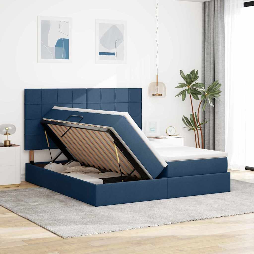 Krevet s od storage s uzglavljem Plava 200 x 200 cm Lažna koža