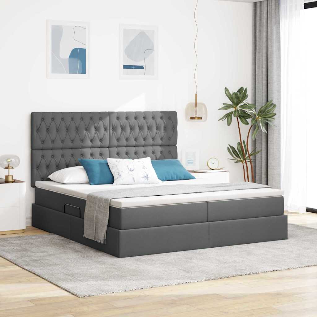 Krevet s od storage s uzglavljem Tamnosiva 200 x 200 cm Tkanina