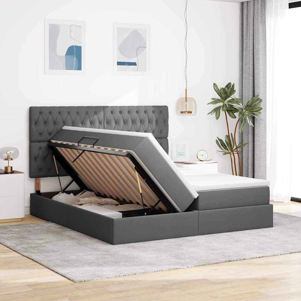 Krevet s od storage s uzglavljem Tamnosiva 200 x 200 cm Tkanina