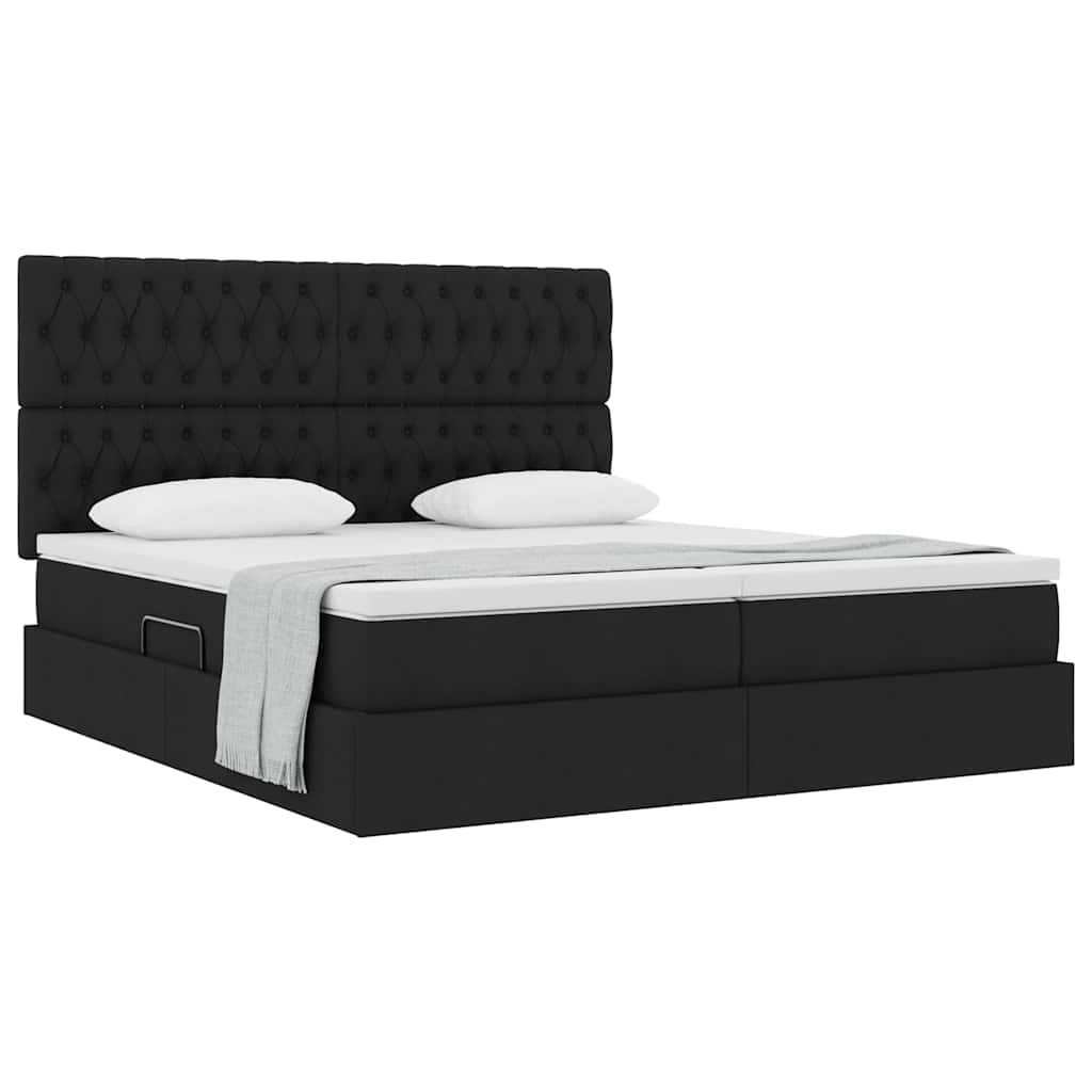 Krevet s od storage s uzglavljem Crna 200 x 200 cm Lažna koža