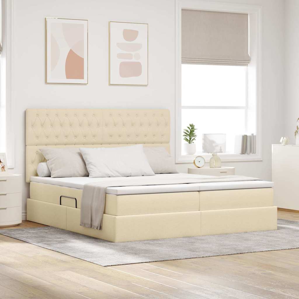 Krevet s od storage s uzglavljem Krema 200 x 200 cm Tkanina