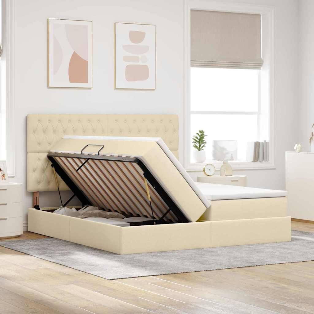 Krevet s od storage s uzglavljem Krema 200 x 200 cm Tkanina