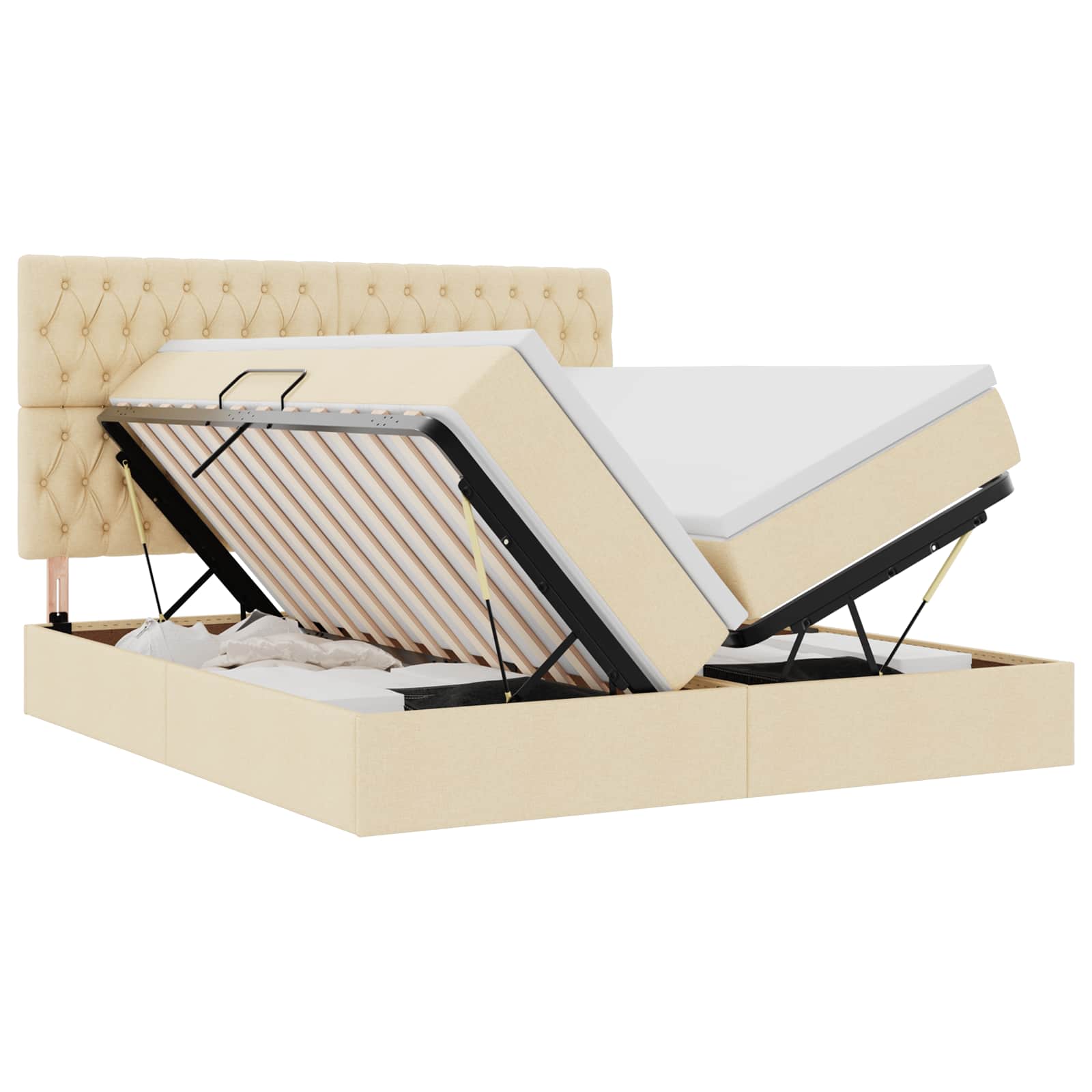 Krevet s od storage s uzglavljem Krema 200 x 200 cm Tkanina