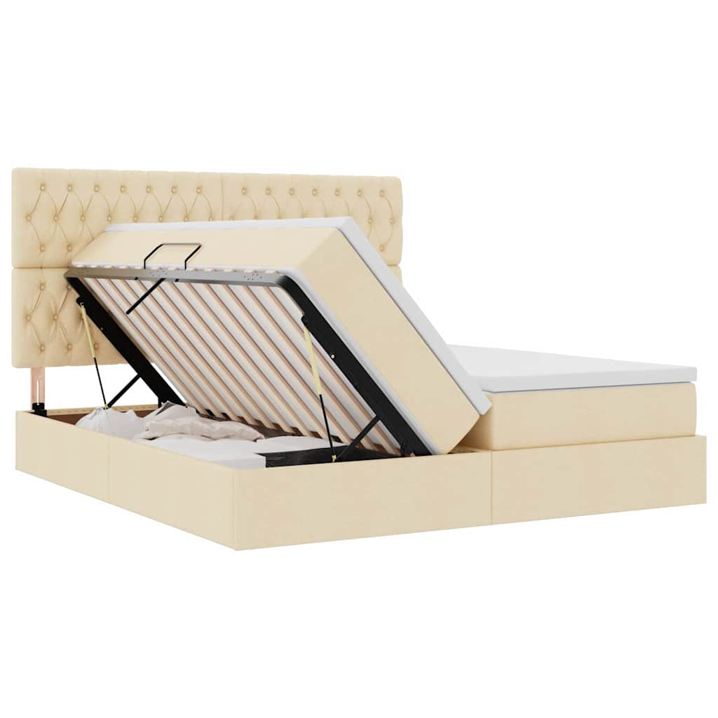 Krevet s od storage s uzglavljem Krema 200 x 200 cm Tkanina