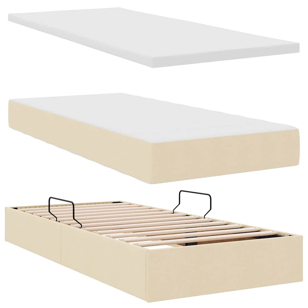 Krevet s od storage s uzglavljem Krema 200 x 200 cm Tkanina