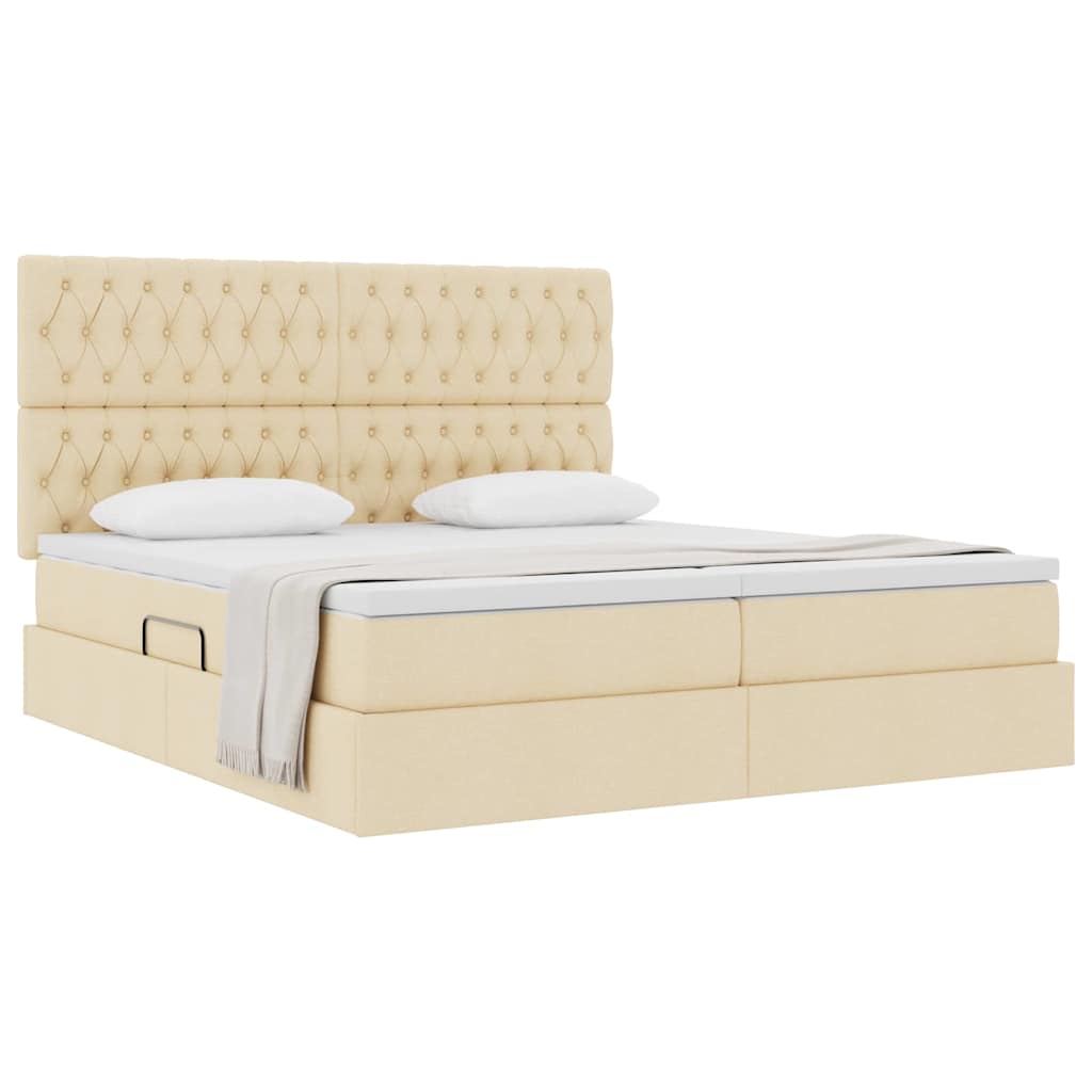 Krevet s od storage s uzglavljem Krema 200 x 200 cm Tkanina
