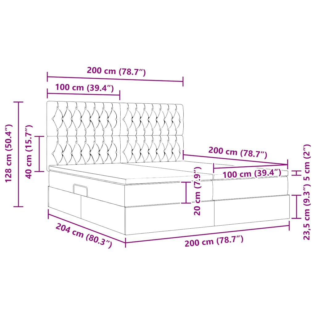 Krevet s od storage s uzglavljem Krema 200 x 200 cm Tkanina