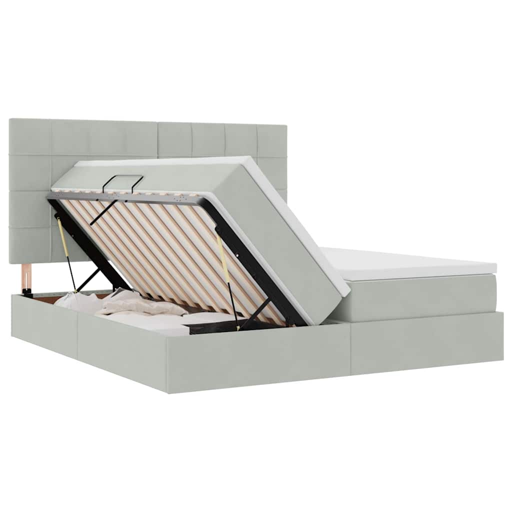 Krevet s od storage Svijetlo siva 200 x 200 cm Baršun