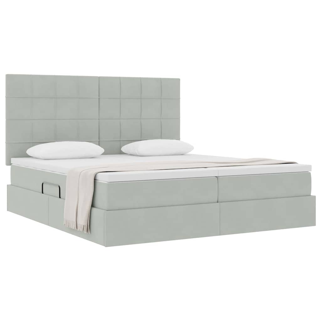 Krevet s od storage Svijetlo siva 200 x 200 cm Baršun Svjetlosiva