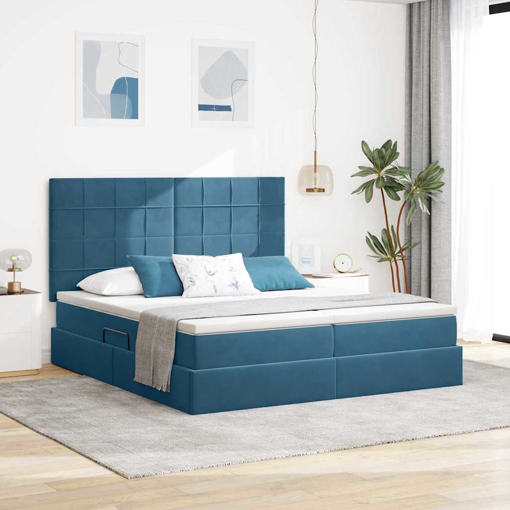 Krevet s od storage s madracem Tamno plava 200 x 200 cm Baršun