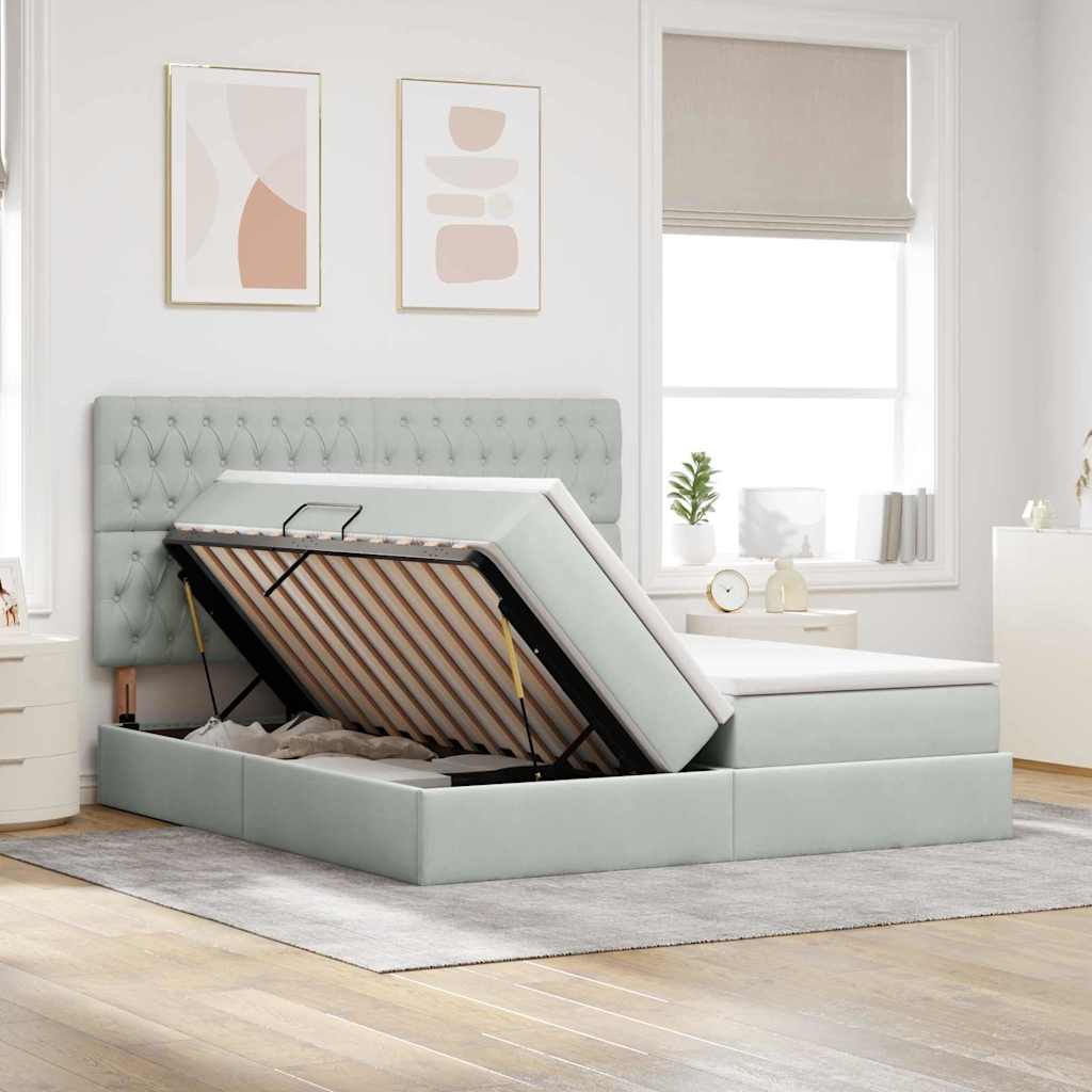 Krevet s od storage Svijetlo siva 200 x 200 cm Baršun
