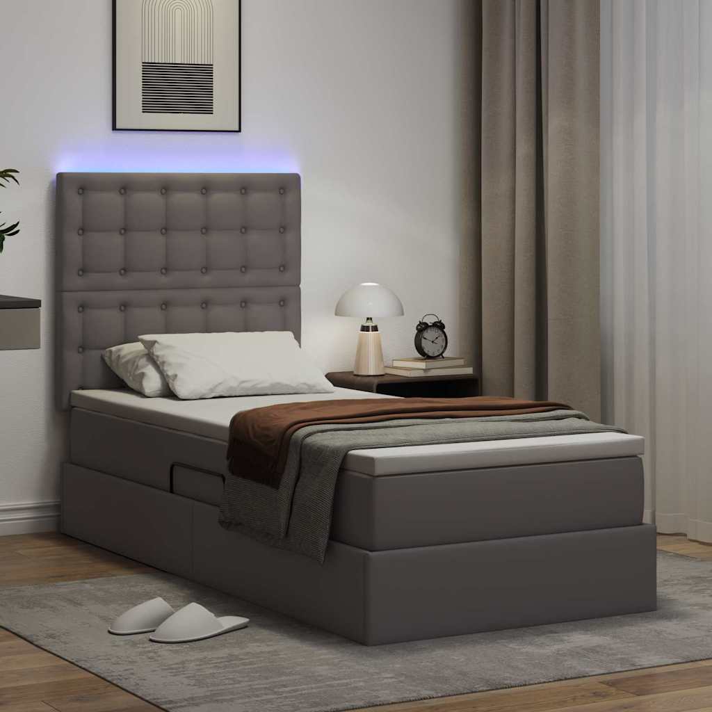 Krevet s prostorom za pohranu s LED-om Siva 90 x 190 cm