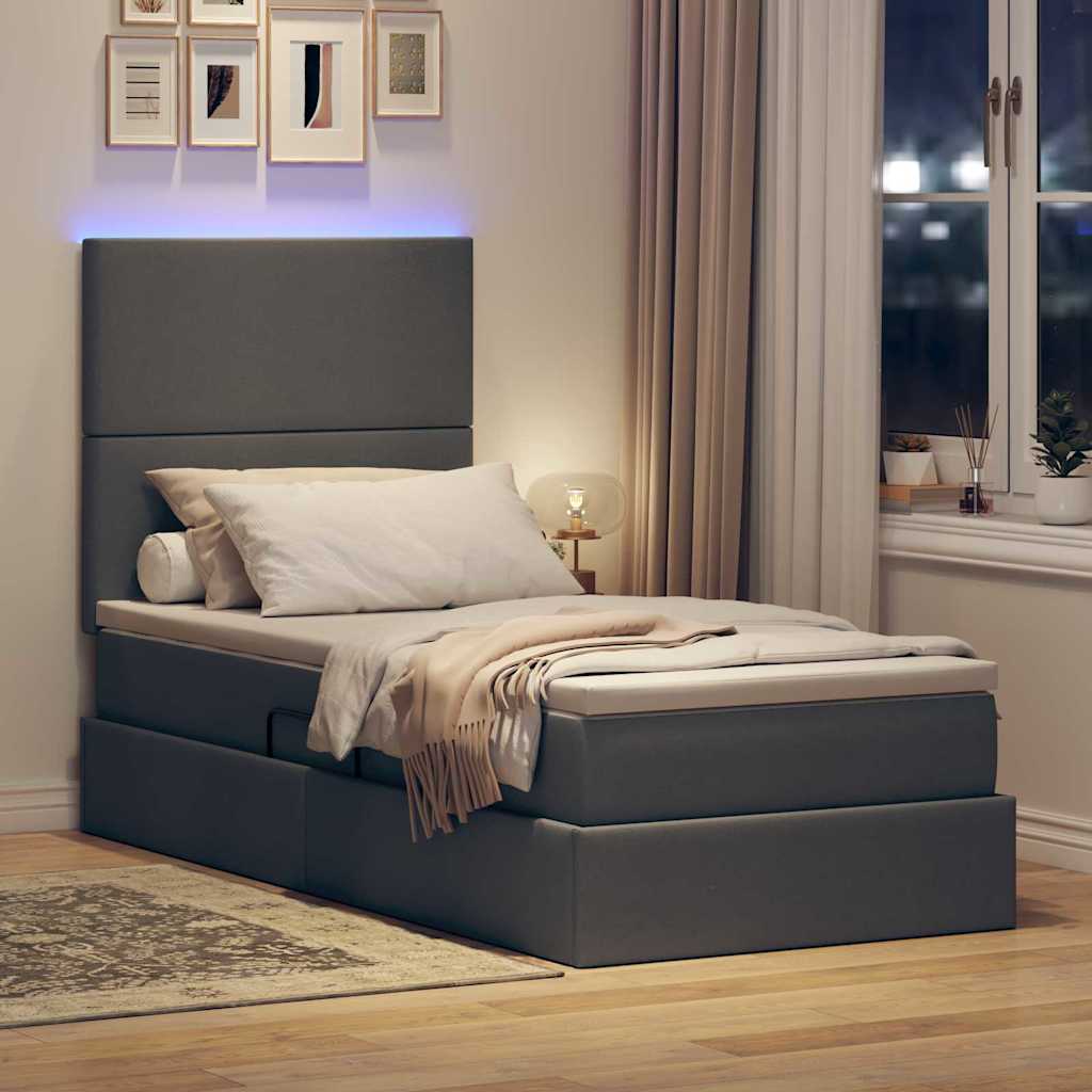 Krevet s prostorom za pohranu s LED-om Tamno siva 90 x 190 cm