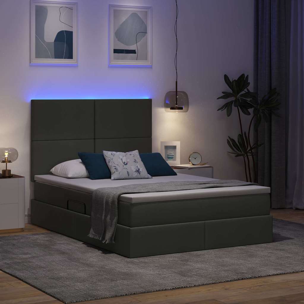 Krevet s prostorom za pohranu s LED-om Tamno siva 140 x 190 cm