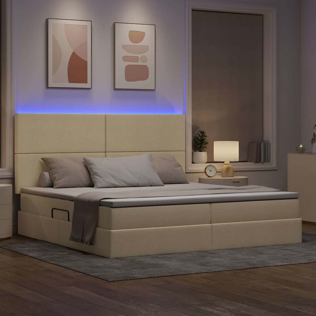 Krevet s prostorom za pohranu s LED-om Krema 200 x 200 cm