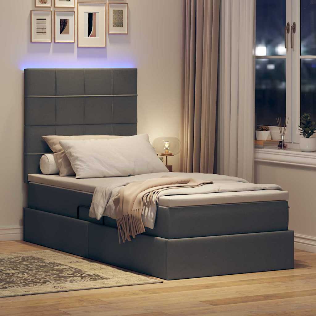 Krevet s prostorom za pohranu s LED-om Tamno siva 90 x 200 cm