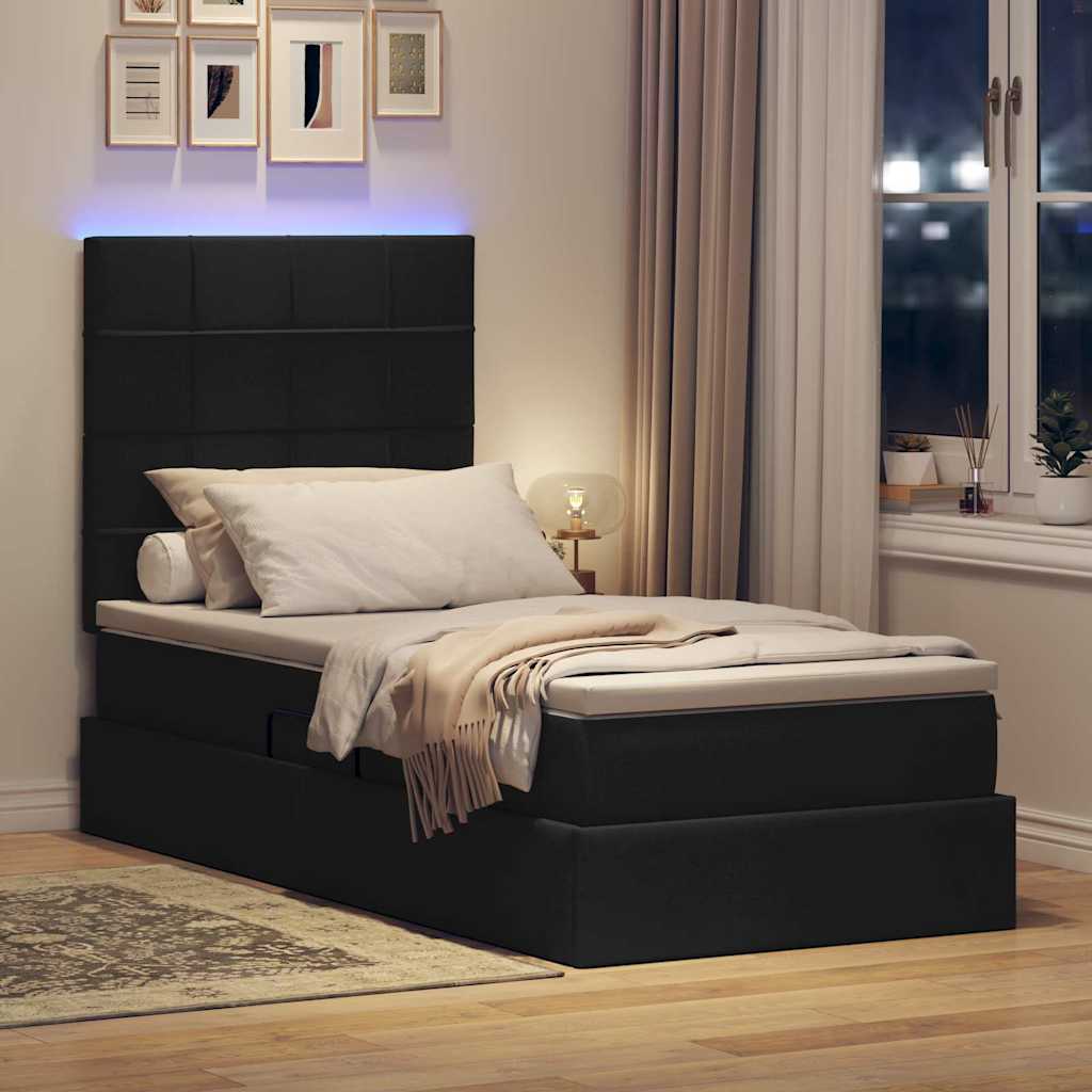 Krevet s prostorom za pohranu s LED-om Crna 90 x 200 cm