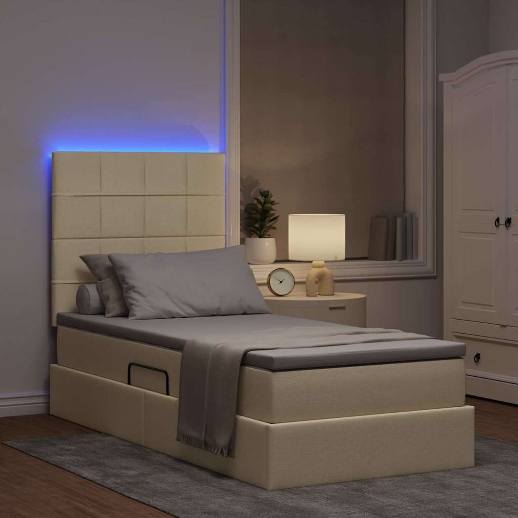 Krevet s prostorom za pohranu s LED-om Krema 90 x 200 cm