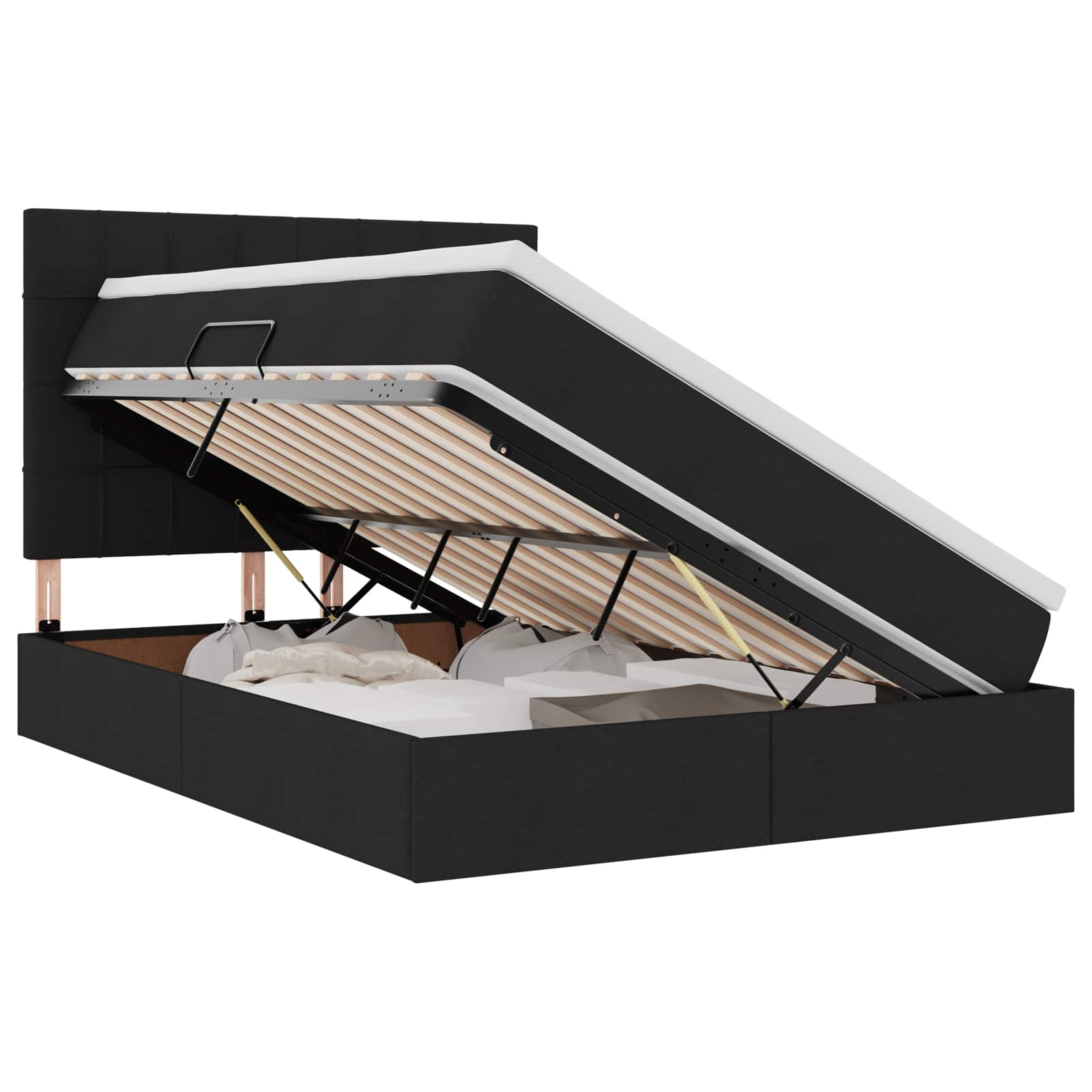 LED krevet za pohranu s madracem Crna 140 x 190 cm Tkanina