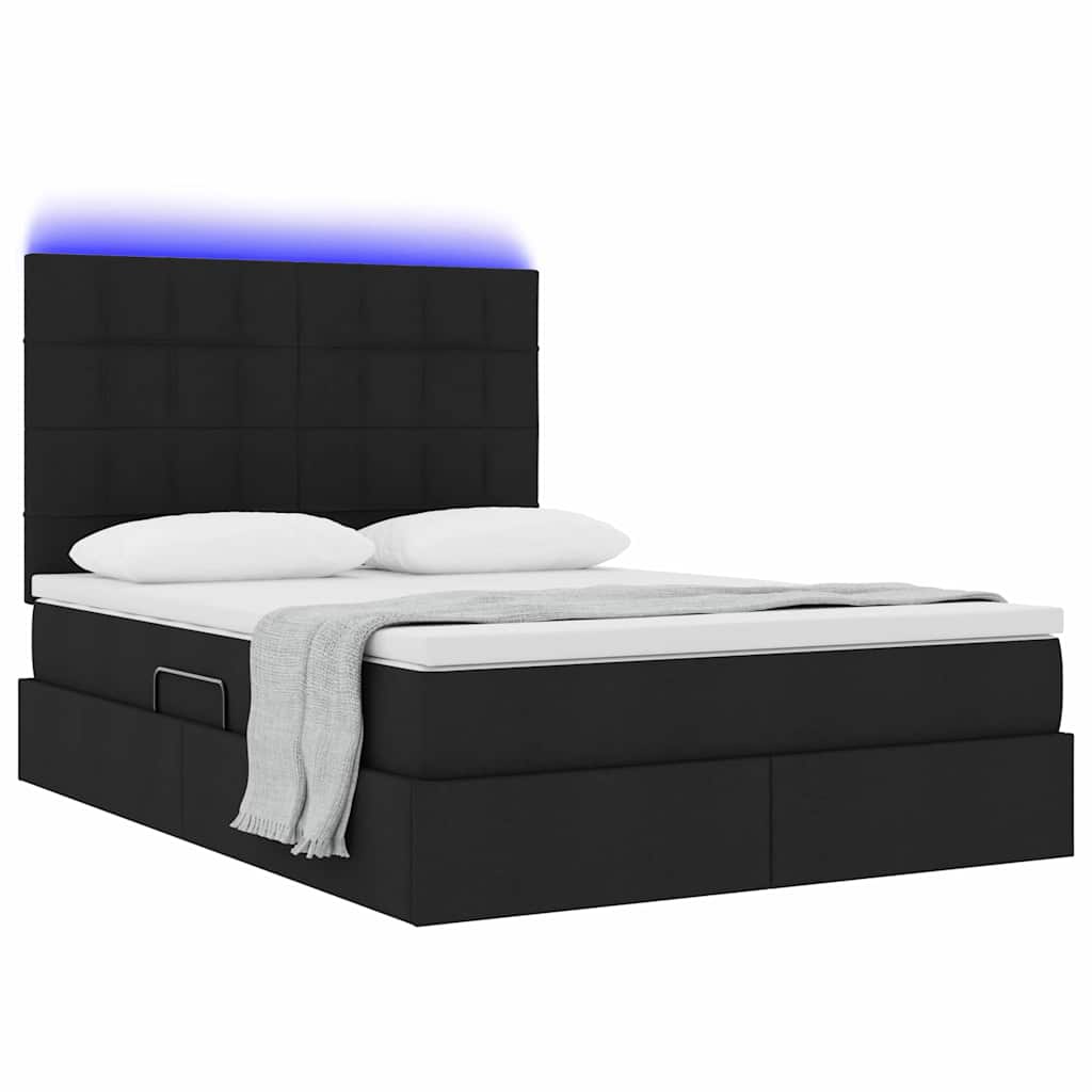 LED krevet za pohranu s madracem Crna 140 x 190 cm Tkanina