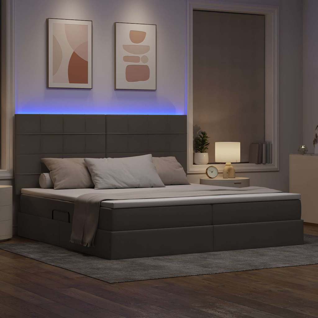 Krevet s prostorom za pohranu s LED-om Sivo-smeđa 200 x 200 cm