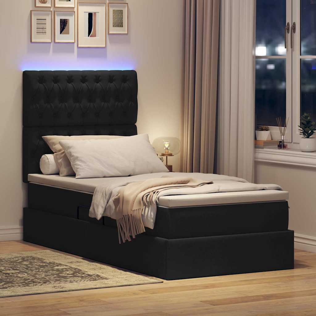 Krevet s prostorom za pohranu s LED-om Crna 90 x 200 cm