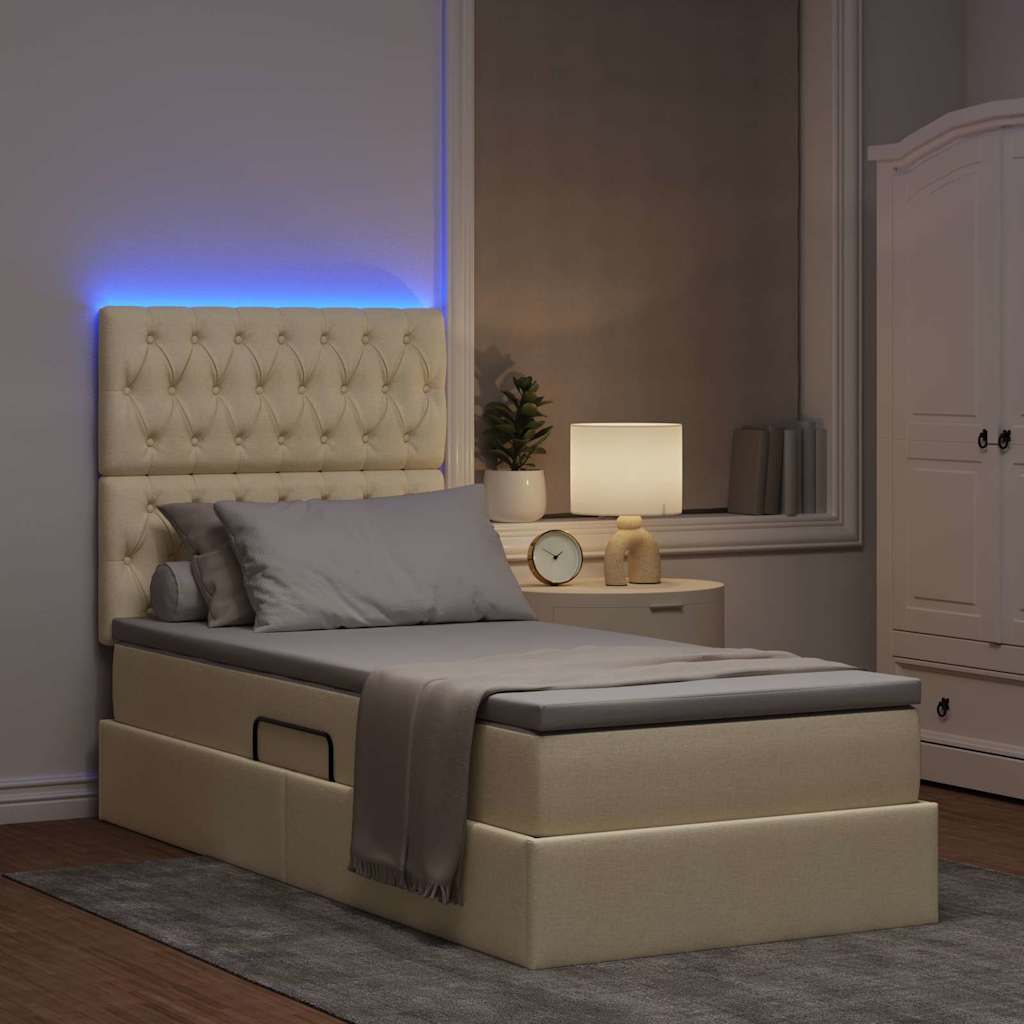 Krevet s prostorom za pohranu s LED-om Krema 90 x 200 cm