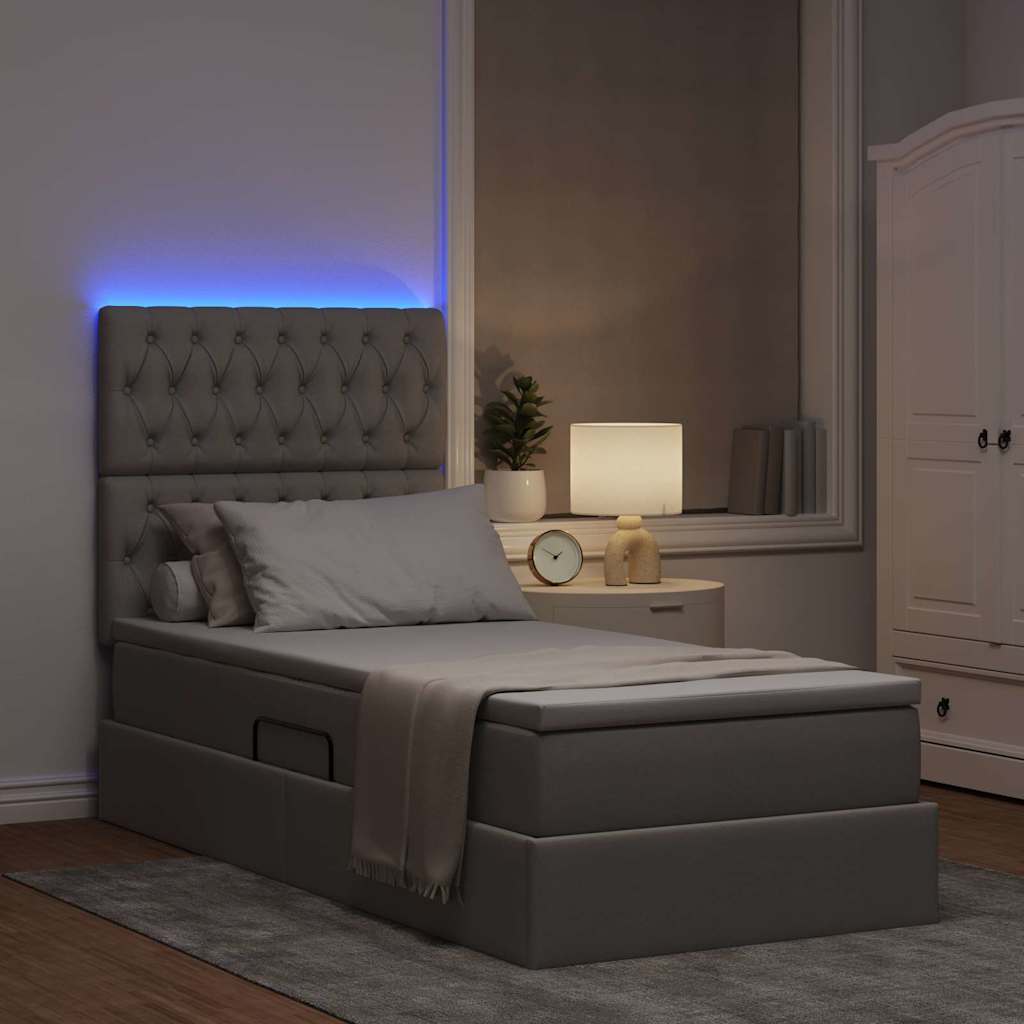 LED krevet za pohranu s madracem Sivosmeđa 100 x 200 cm Tkanina