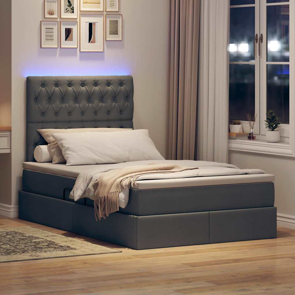 Krevet s prostorom za pohranu s LED-om Tamno siva 120 x 190 cm