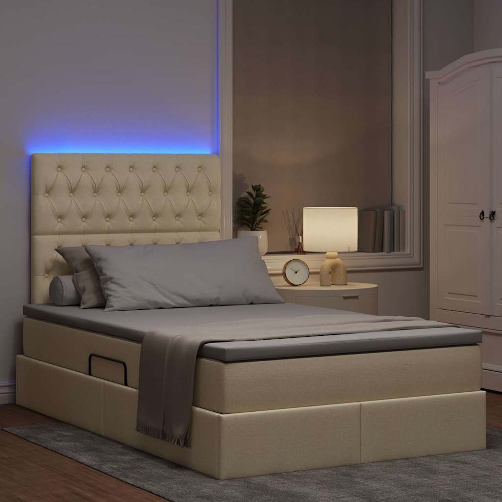 Krevet s prostorom za pohranu s LED-om Krema 120 x 190 cm
