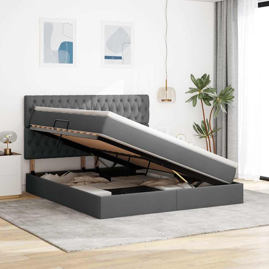 Krevet s prostorom za pohranu s LED-om Tamno siva 180 x 200 cm