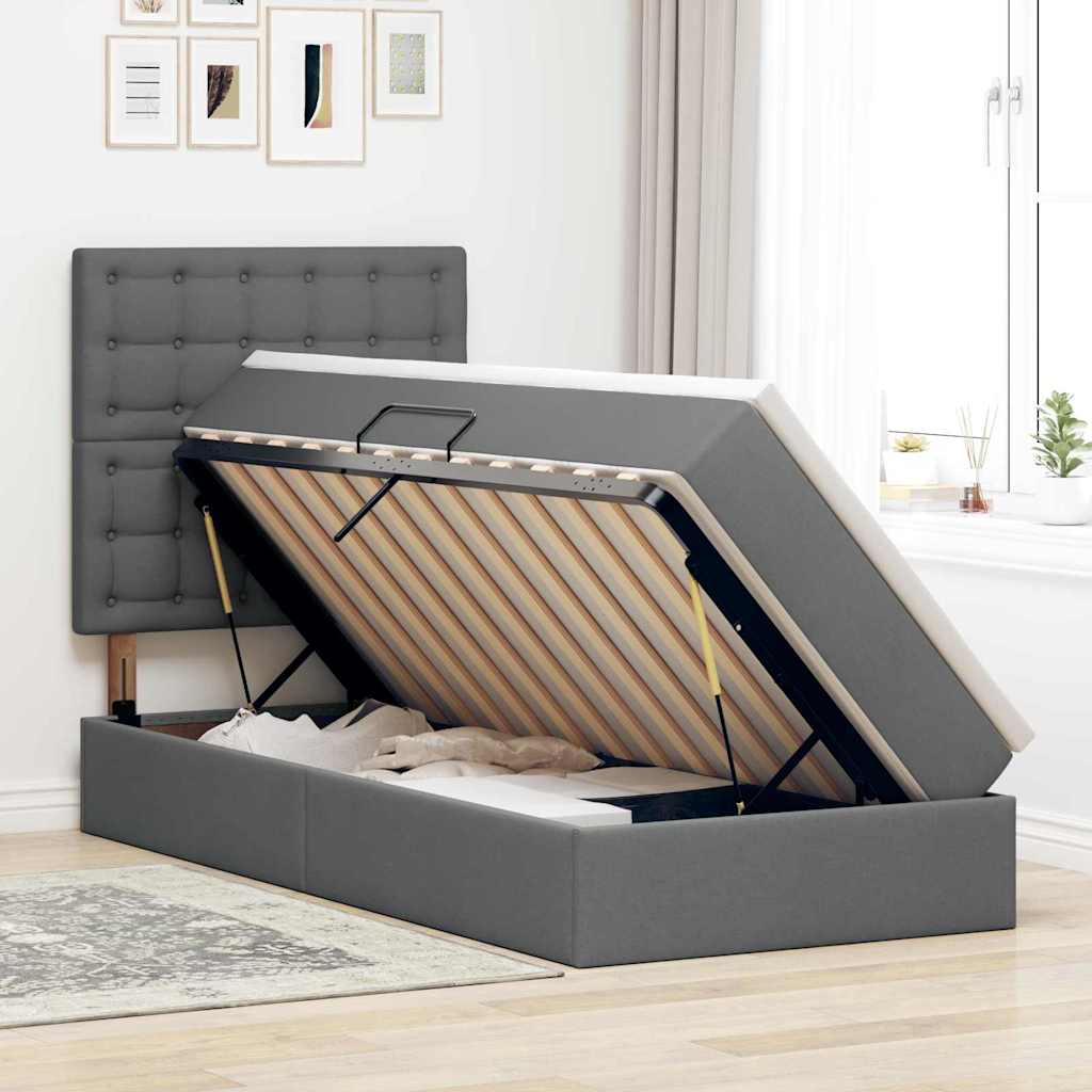Krevet s prostorom za pohranu s LED-om Tamno siva 100 x 200 cm