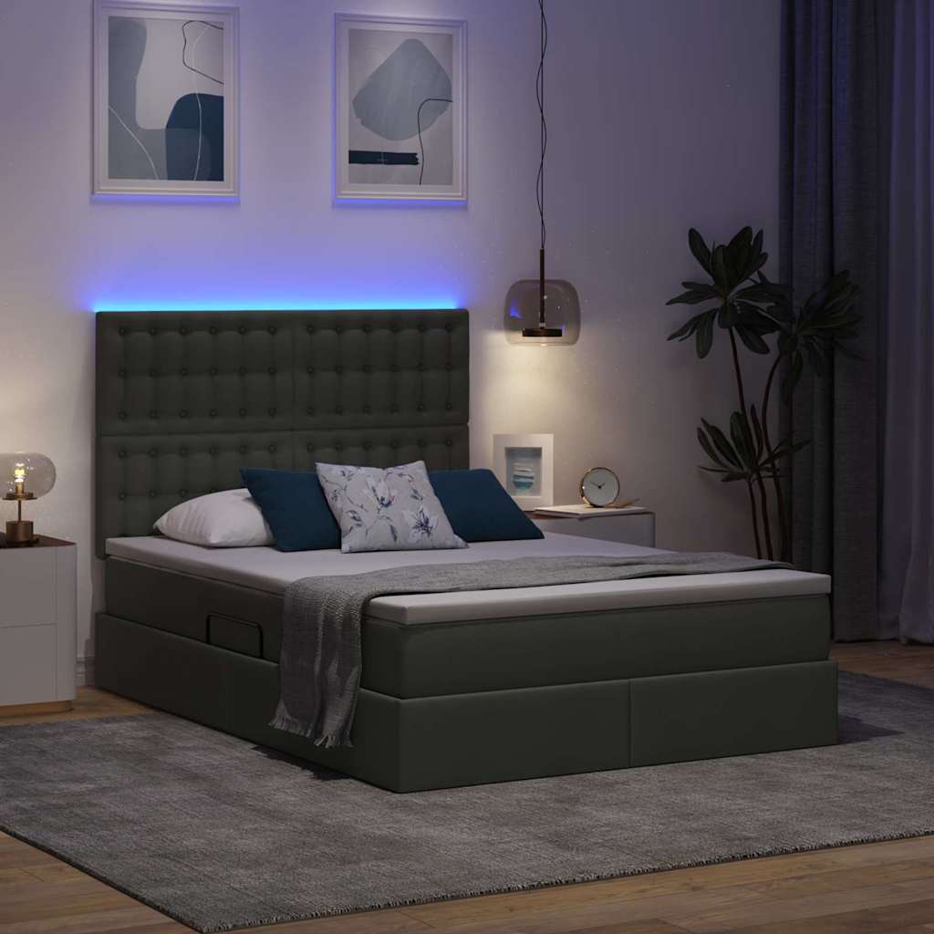 Krevet s prostorom za pohranu s LED-om Tamno siva 140 x 190 cm