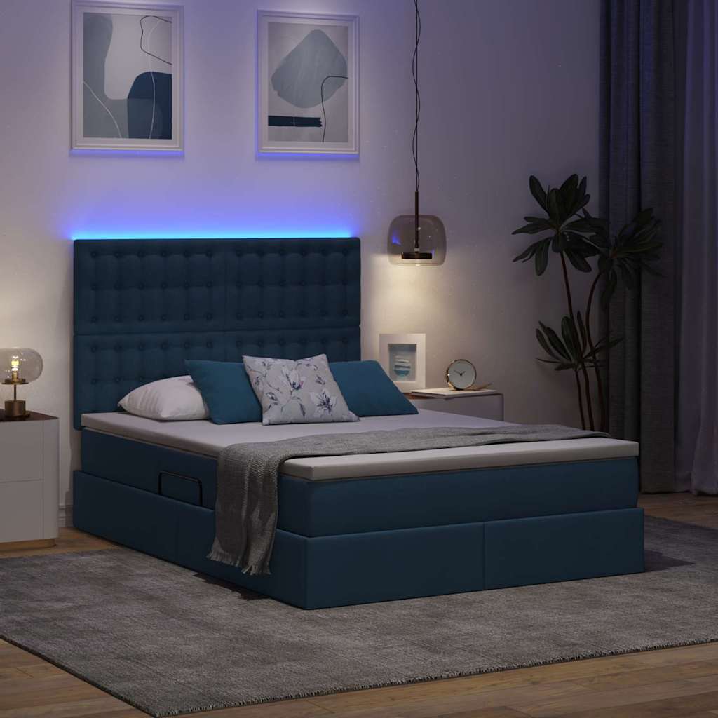 LED krevet za pohranu s madracem Plava 140 x 190 cm Tkanina
