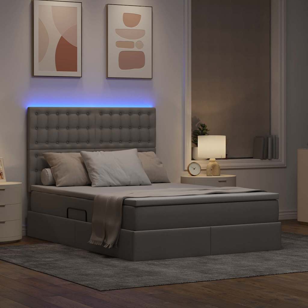 Krevet s prostorom za pohranu s LED-om Sivo-smeđa 140 x 200 cm