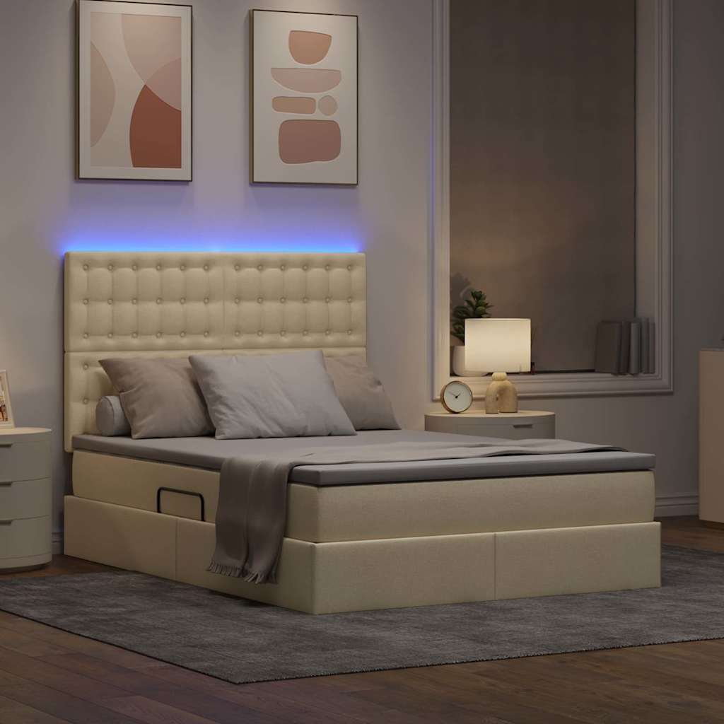 LED krevet za pohranu s madracem Krema 140 x 200 cm Tkanina