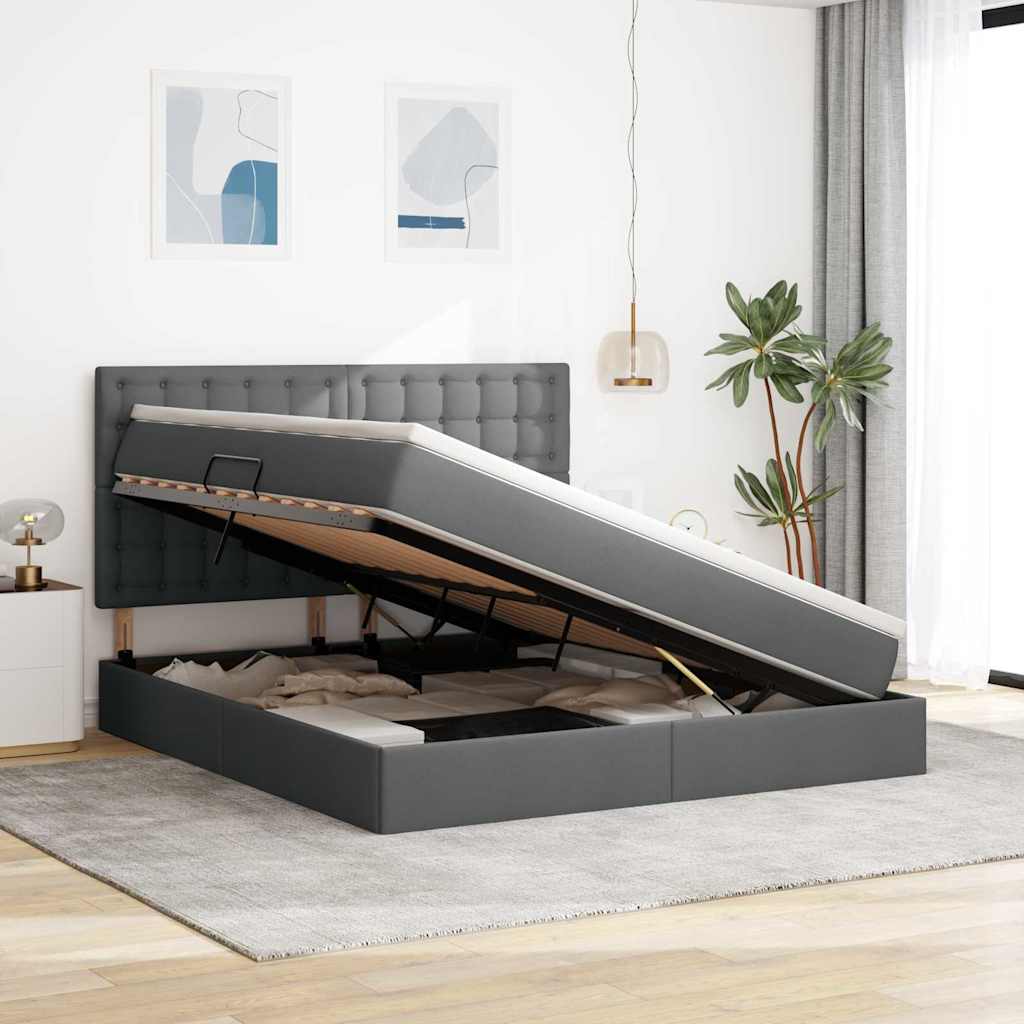 Krevet s prostorom za pohranu s LED-om Tamno siva 160 x 200 cm