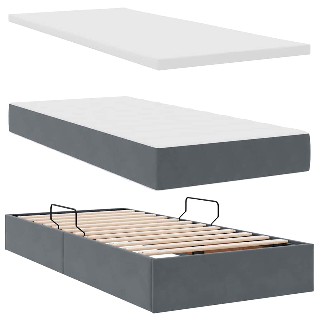 Krevet s prostorom za pohranu s LED-om Tamno siva 90 x 190 cm