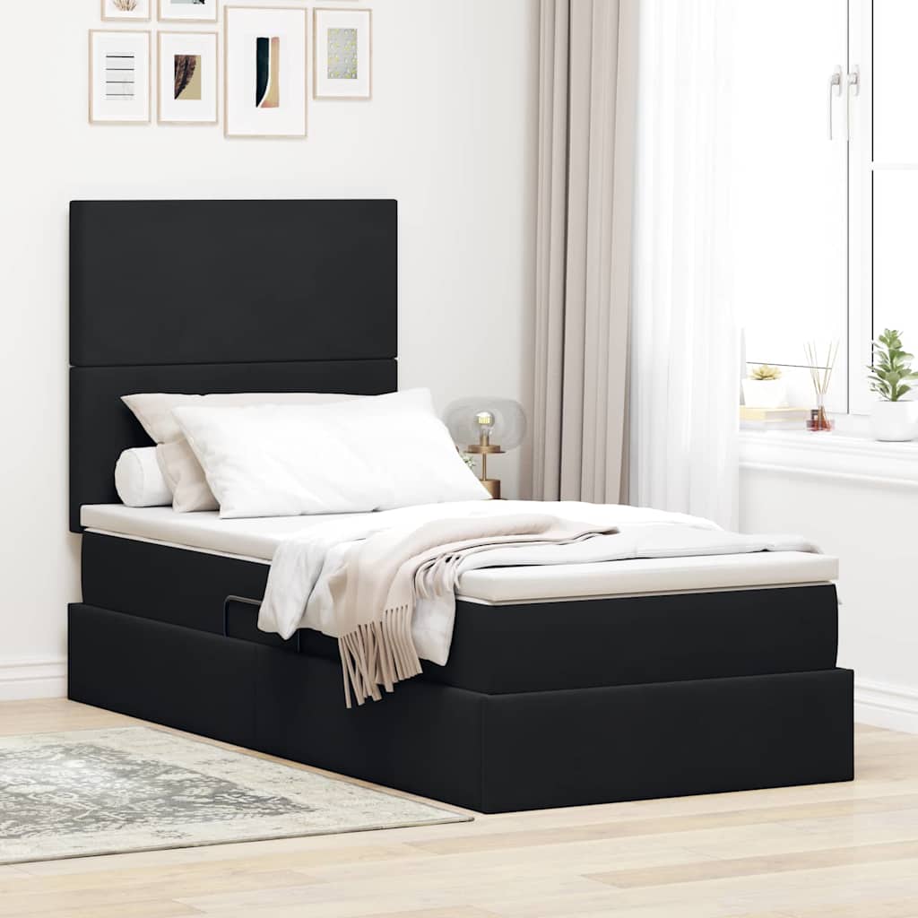LED krevet za pohranu s madracem Crna 90 x 190 cm Baršun