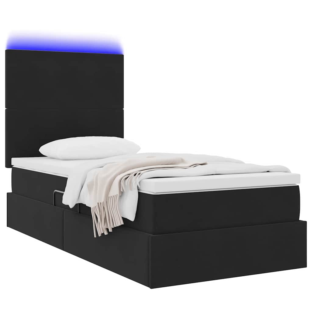 LED krevet za pohranu s madracem Crna 90 x 190 cm Baršun
