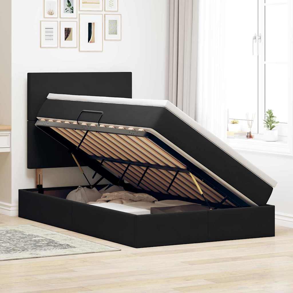 Krevet s prostorom za pohranu s LED-om Crna 120 x 200 cm Baršun