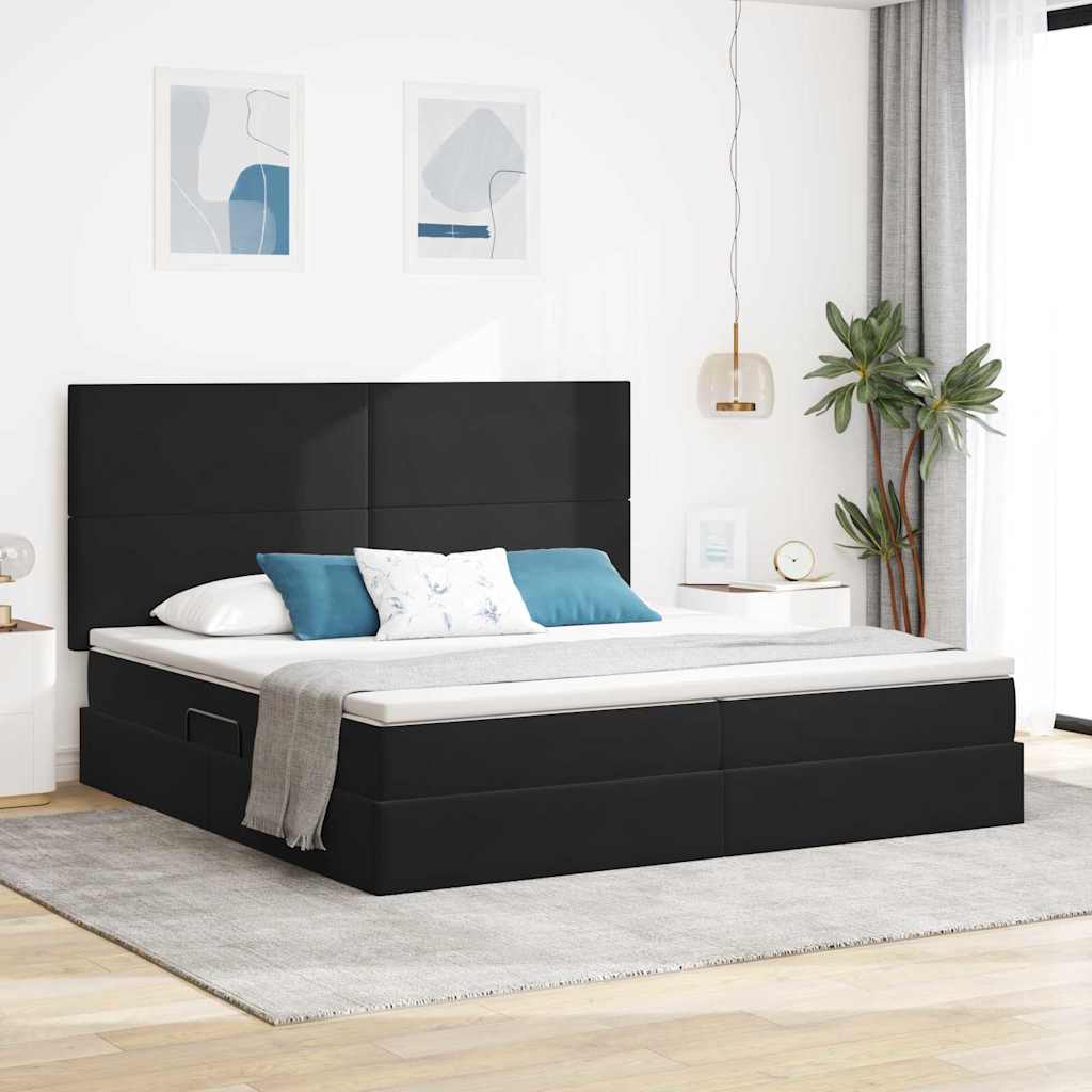 Krevet s prostorom za pohranu s LED-om Crna 200 x 200 cm Baršun