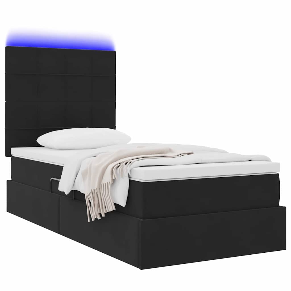 LED krevet za pohranu s madracem Crna 90 x 190 cm Baršun