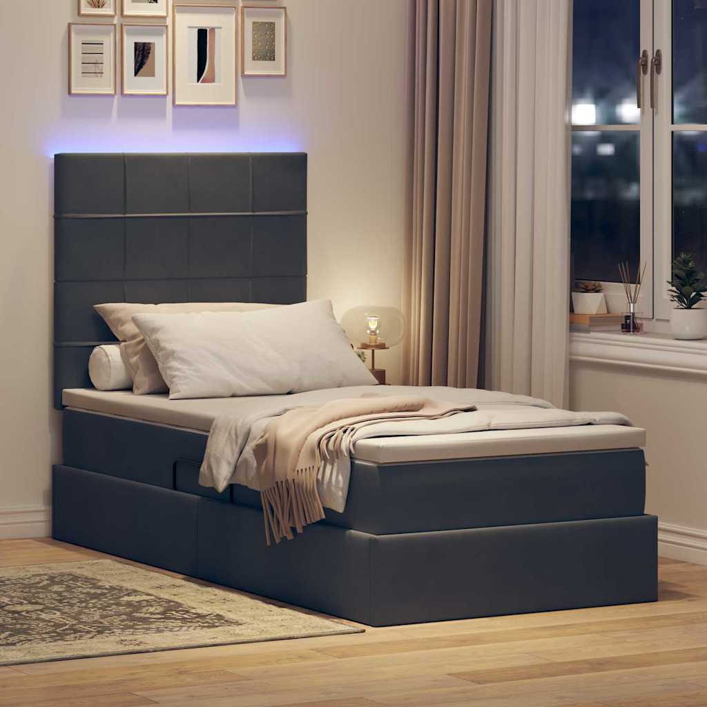 Krevet s prostorom za pohranu s LED-om Tamno siva 100 x 200 cm