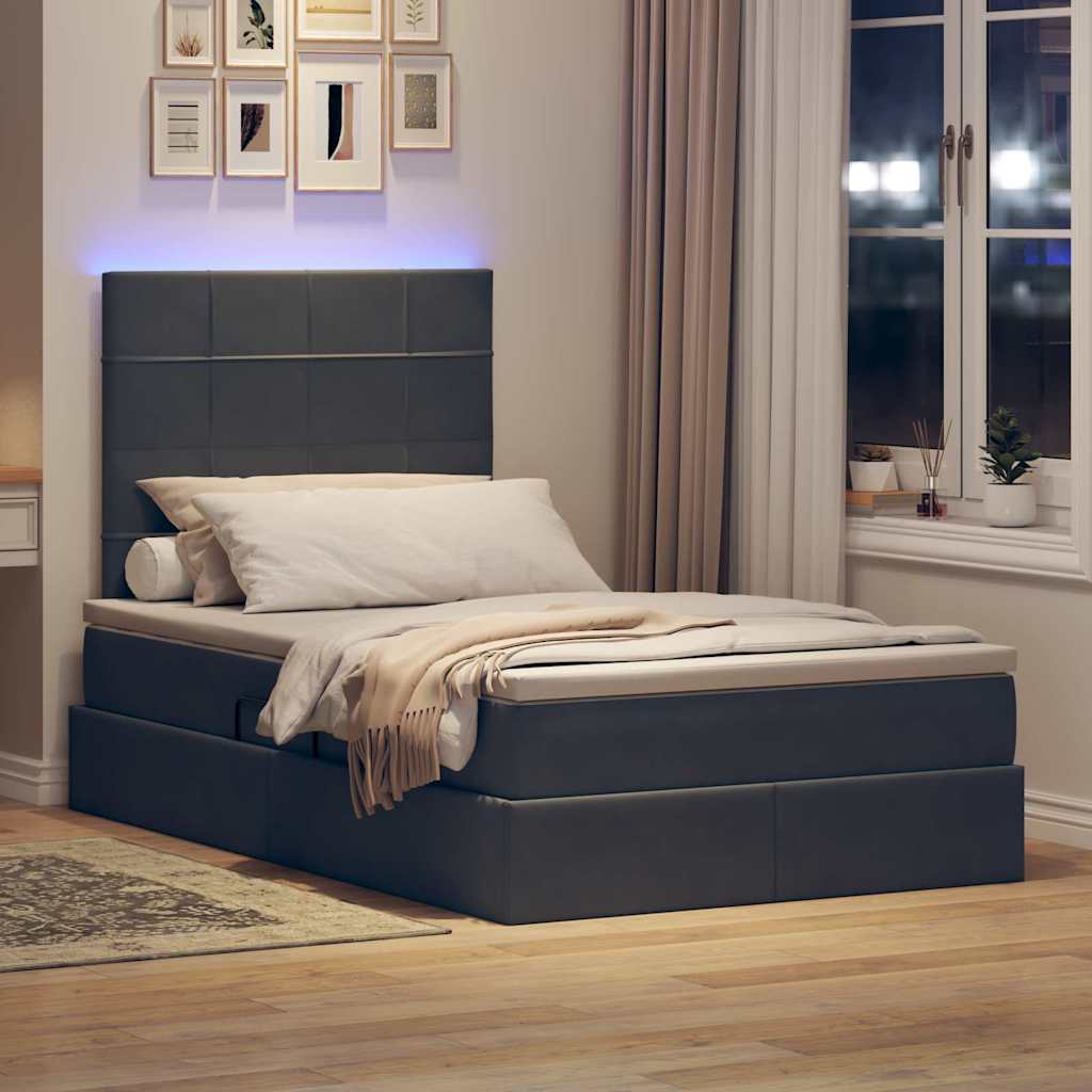 Krevet s prostorom za pohranu s LED-om Tamno siva 120 x 200 cm